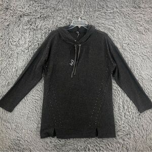 Orly Pullover Hoodie Womens Large NWT Grey Studded Hooded Top